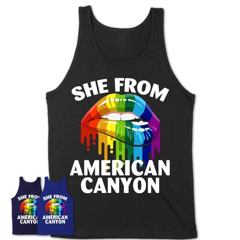 She From American Canyon California T-Shirt LGBT Pride Sexy Lips Gift Shirt