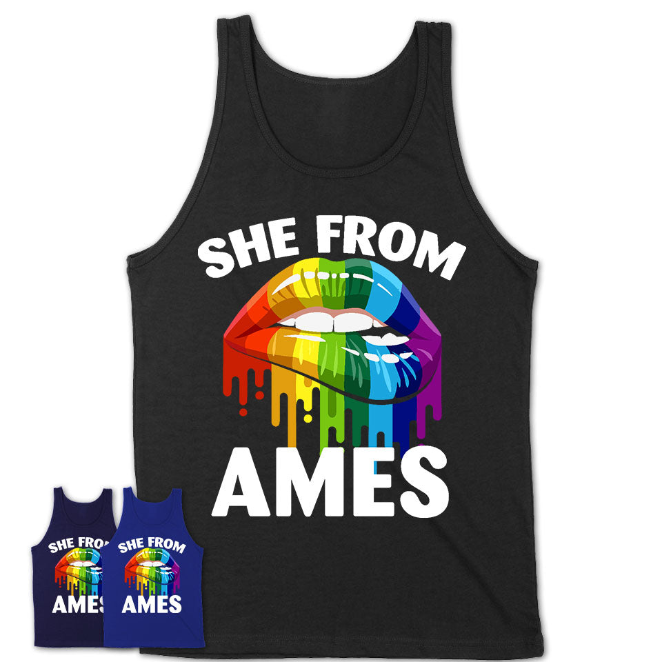 She From Ames Iowa T-Shirt LGBT Pride Sexy Lips Gift Shirt