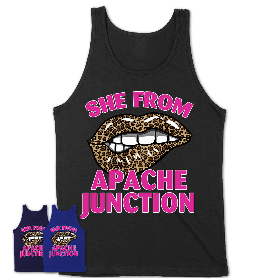 She From Apache Junction Arizona Gift Cheetah Leopard Sexy Lips Shirt