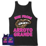 She From Arroyo Grande California Gift Cheetah Leopard Sexy Lips Shirt