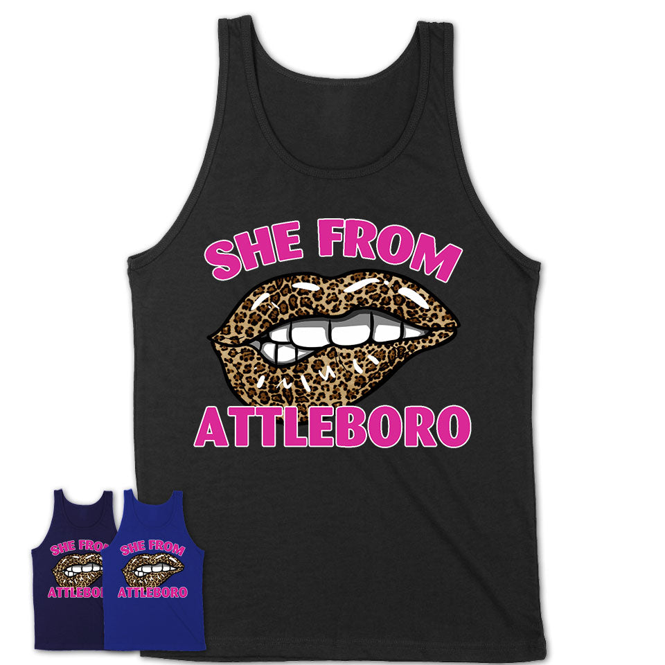 She From Attleboro Massachusetts Gift Cheetah Leopard Sexy Lips Shirt