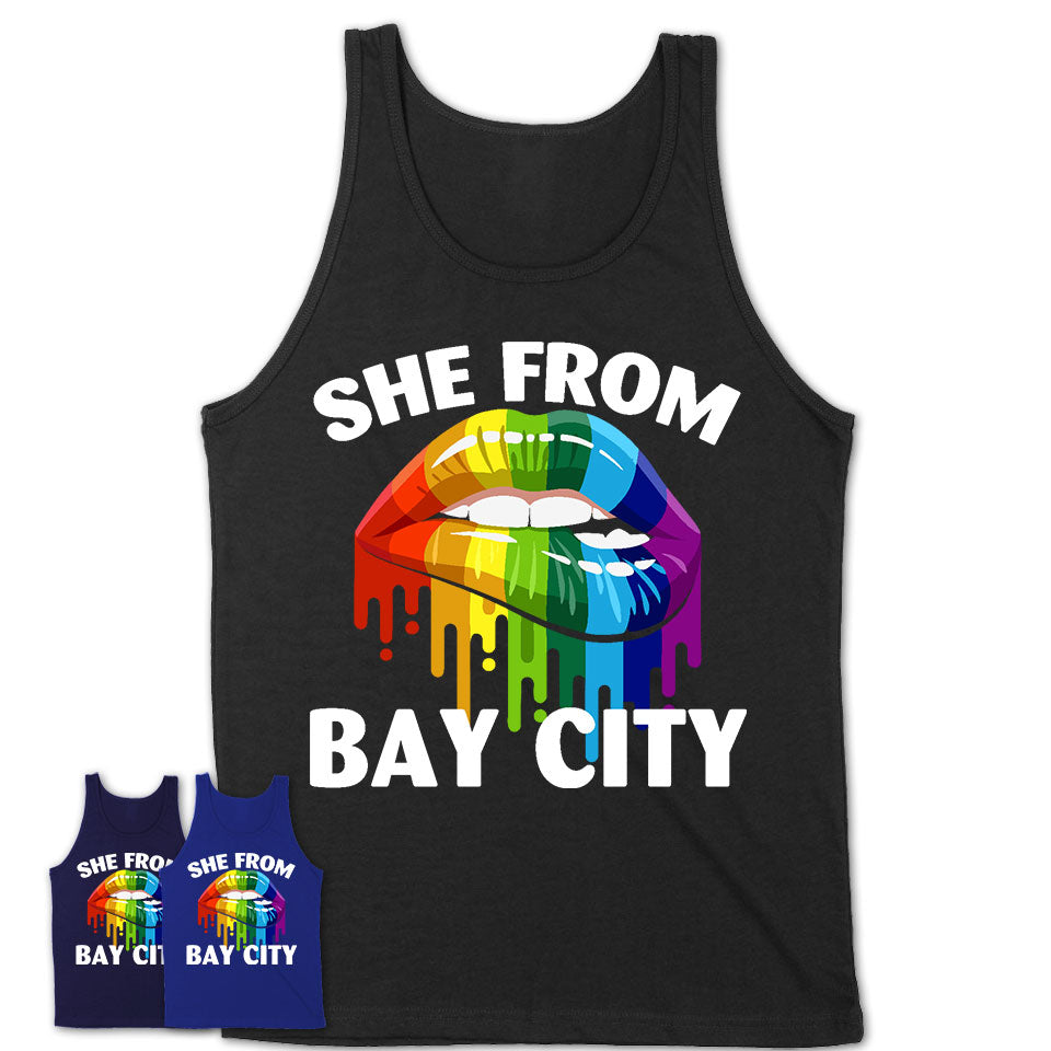 She From Bay City Michigan T-Shirt LGBT Pride Sexy Lips Gift Shirt