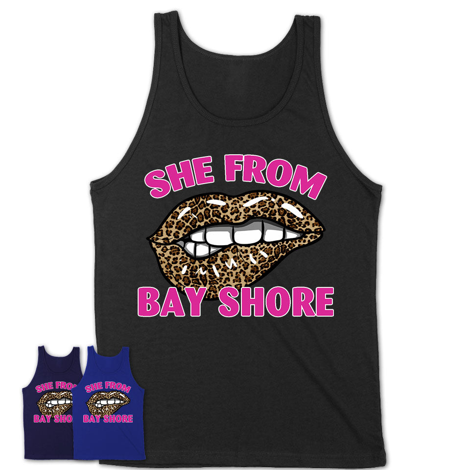 She From Bay Shore New York Gift Cheetah Leopard Sexy Lips Shirt