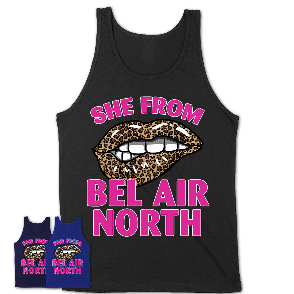 She From Bel Air North Maryland Gift Cheetah Leopard Sexy Lips Shirt