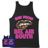 She From Bel Air South Maryland Gift Cheetah Leopard Sexy Lips Shirt
