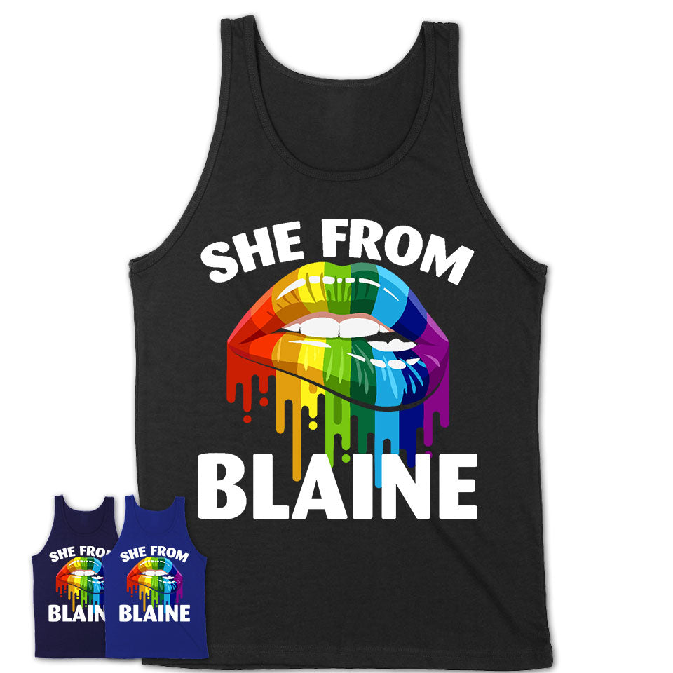 She From Blaine Minnesota T-Shirt LGBT Pride Sexy Lips Gift Shirt