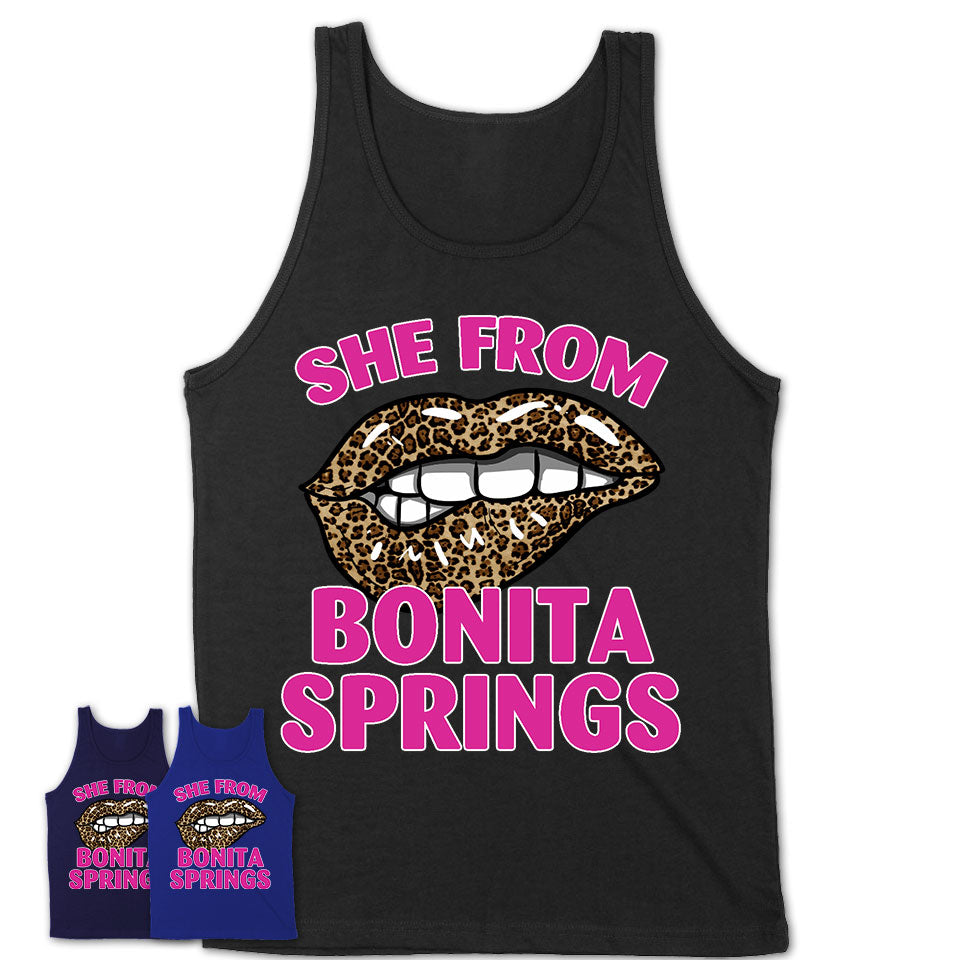 She From Bonita Springs Florida Gift Cheetah Leopard Sexy Lips Shirt