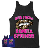 She From Bonita Springs Florida Gift Cheetah Leopard Sexy Lips Shirt