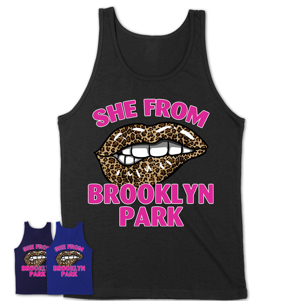 She From Brooklyn Park Minnesota Gift Cheetah Leopard Sexy Lips Shirt