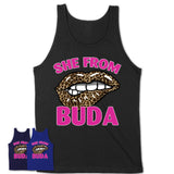 She From Buda Texas Gift Cheetah Leopard Sexy Lips Shirt