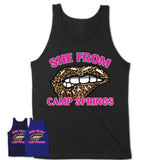 She From Camp Springs Maryland Gift Cheetah Leopard Sexy Lips Shirt