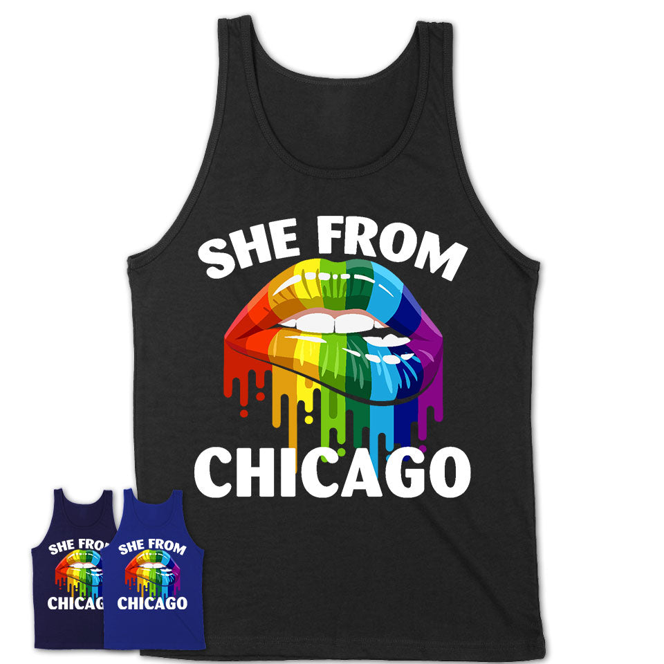 She From Chicago Illinois T-Shirt LGBT Pride Sexy Lips Gift Shirt