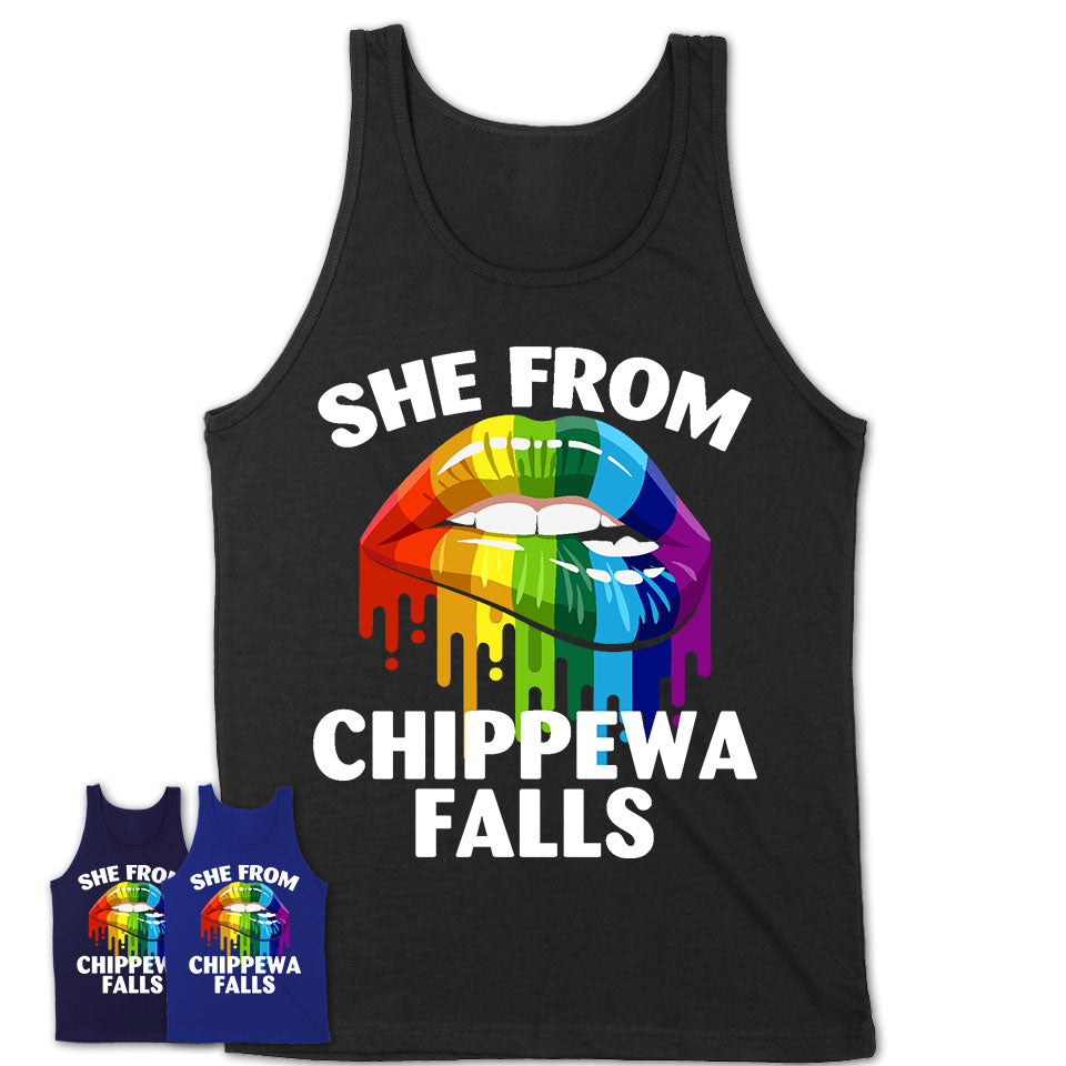 She From Chippewa Falls Wisconsin T-Shirt LGBT Pride Sexy Lips Gift Shirt