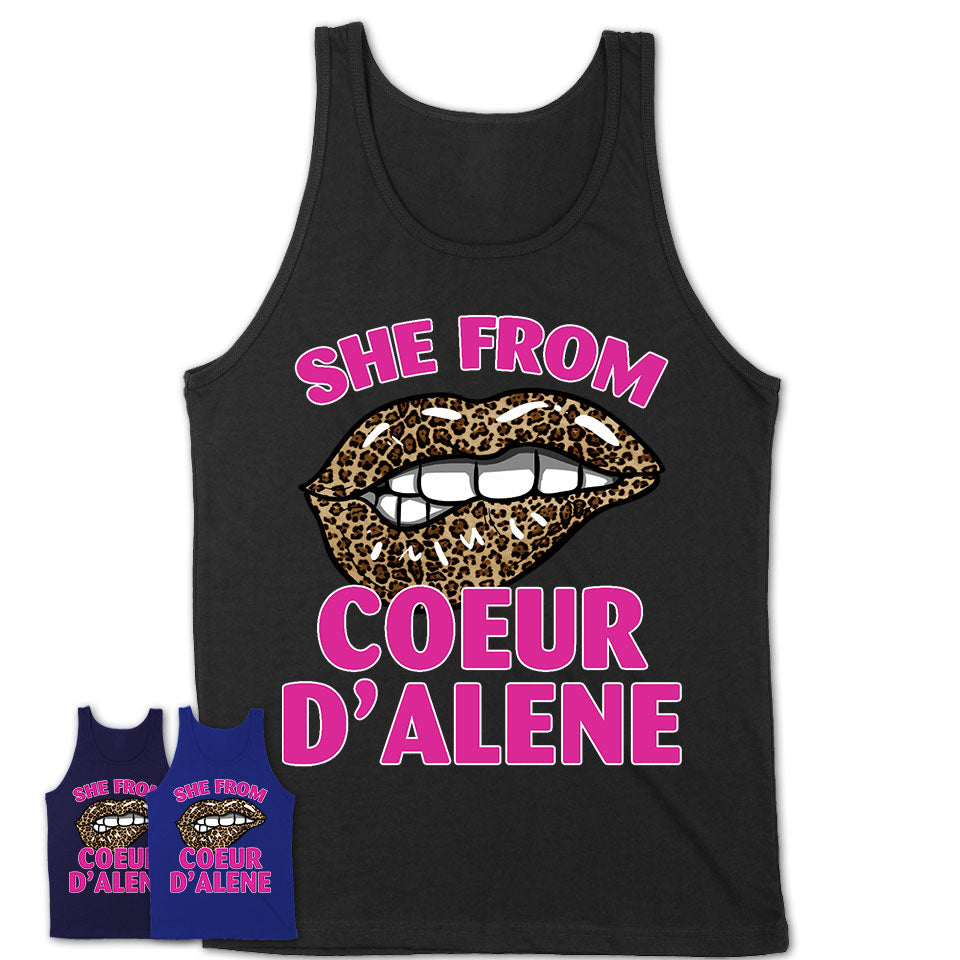 She From Coeur d'Alene Idaho Gift Cheetah Leopard Sexy Lips Shirt