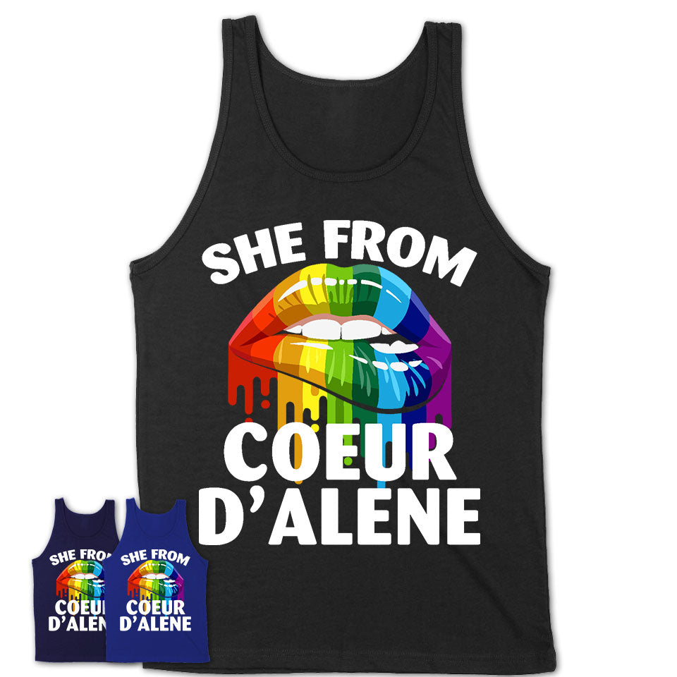 She From Coeur d'Alene Idaho T-Shirt LGBT Pride Sexy Lips Gift Shirt