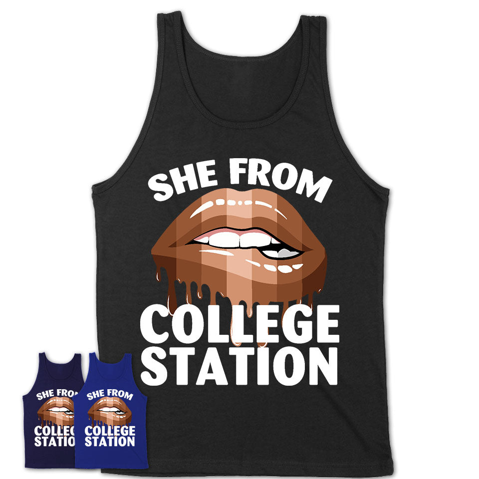 She From College Station Texas T-Shirt Black Lives Matter Sexy Lips Girl Shirt