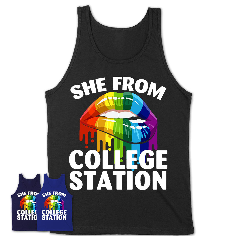 She From College Station Texas T-Shirt LGBT Pride Sexy Lips Gift Shirt