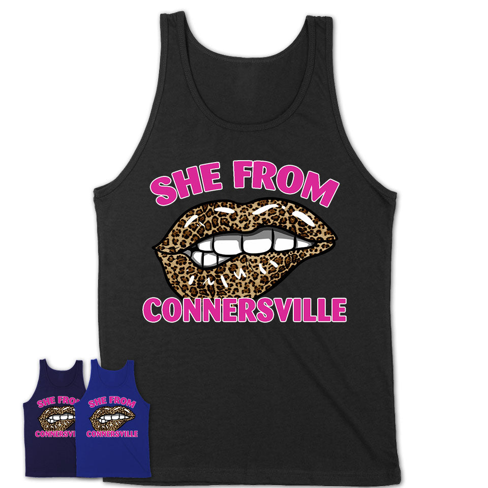 She From Connersville Indiana Gift Cheetah Leopard Sexy Lips Shirt