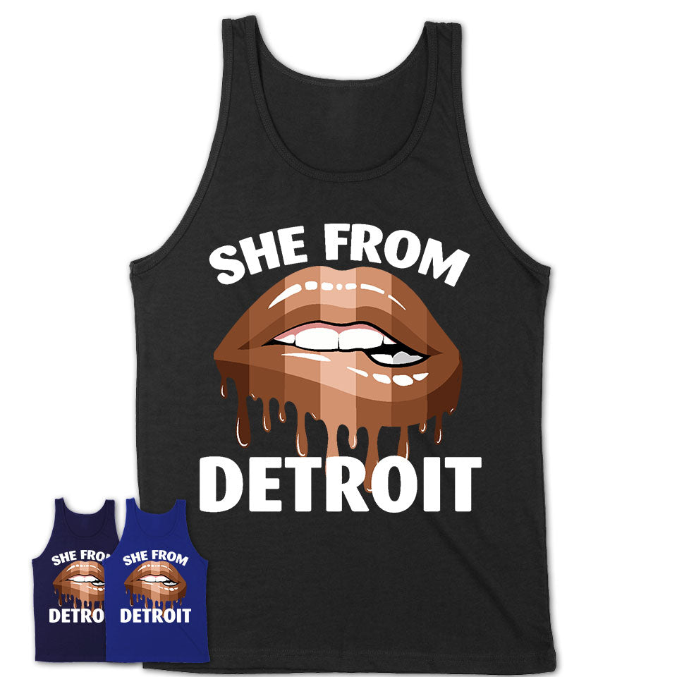 She From Detroit Michigan T-Shirt Black Lives Matter Sexy Lips Girl Shirt