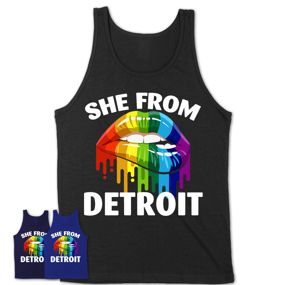 She From Detroit Michigan T-Shirt LGBT Pride Sexy Lips Gift Shirt
