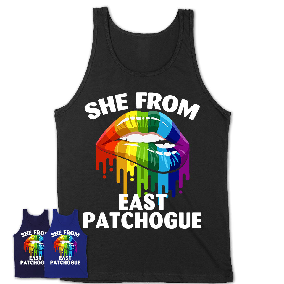 She From East Patchogue New York T-Shirt LGBT Pride Sexy Lips Gift Shirt