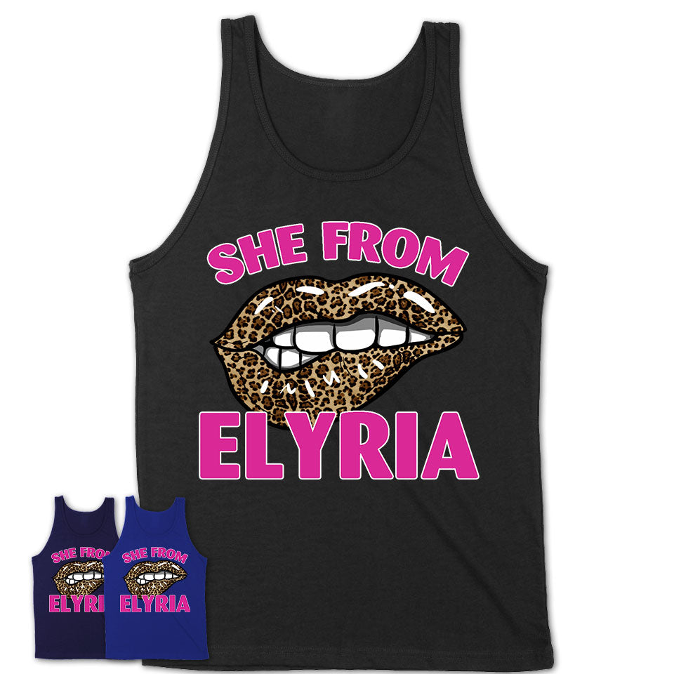 She From Elyria Ohio Gift Cheetah Leopard Sexy Lips Shirt