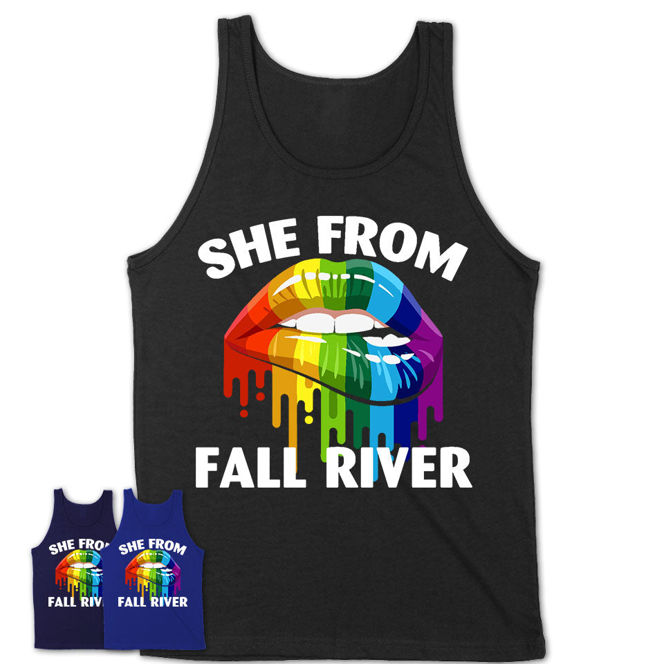 She From Fall River Massachusetts T-Shirt LGBT Pride Sexy Lips Gift Shirt