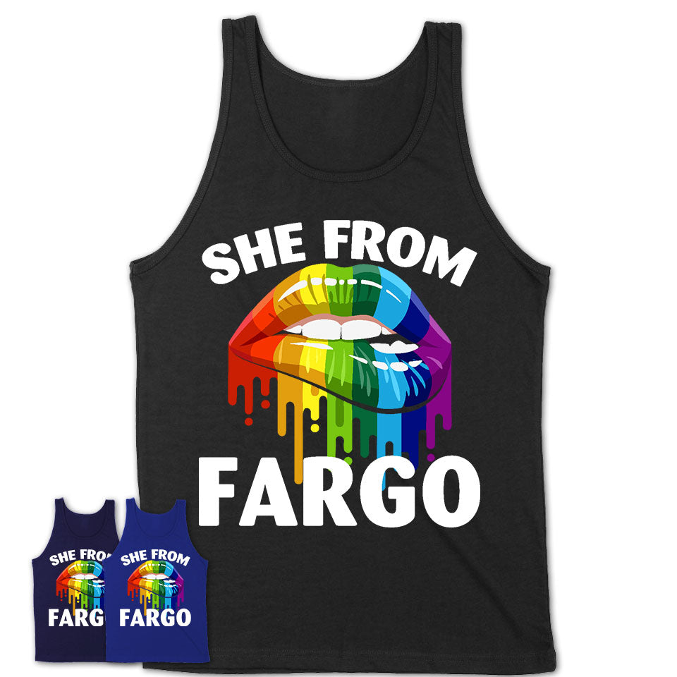 She From Fargo North Dakota T-Shirt LGBT Pride Sexy Lips Gift Shirt