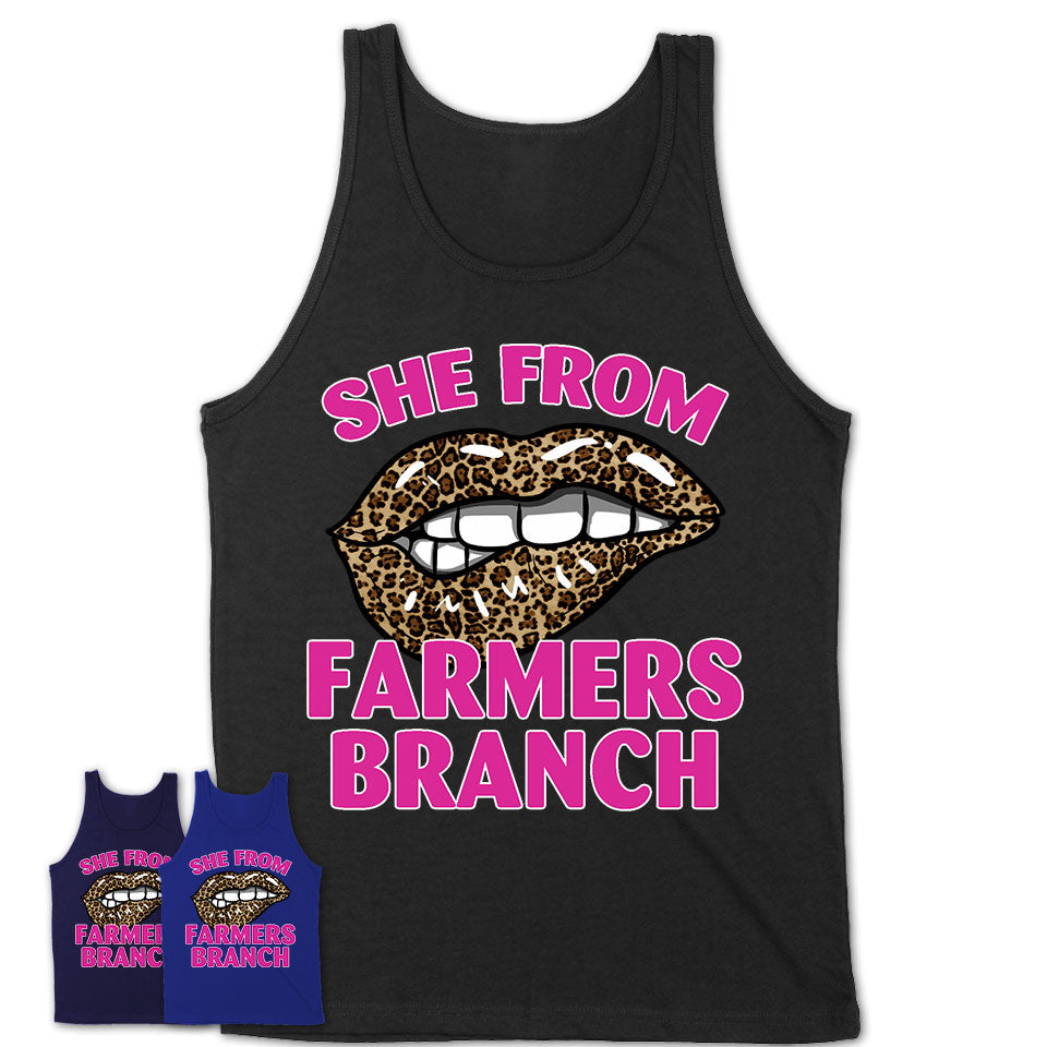 She From Farmers Branch Texas Gift Cheetah Leopard Sexy Lips Shirt