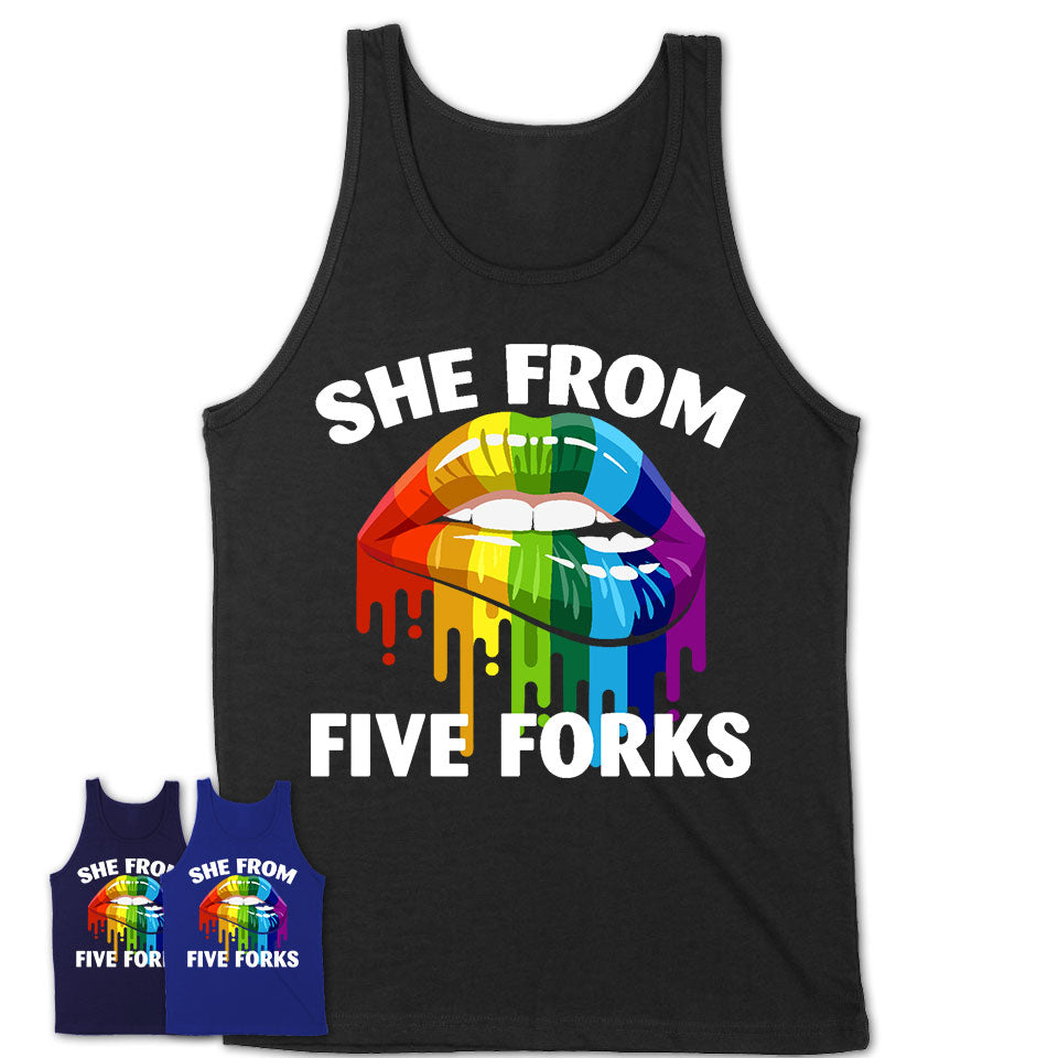 She From Five Forks South Carolina T-Shirt LGBT Pride Sexy Lips Gift Shirt