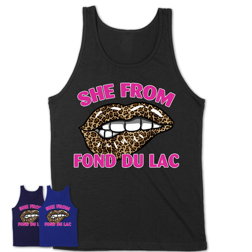 She From Fond du Lac Wisconsin Gift Cheetah Leopard Sexy Lips Shirt