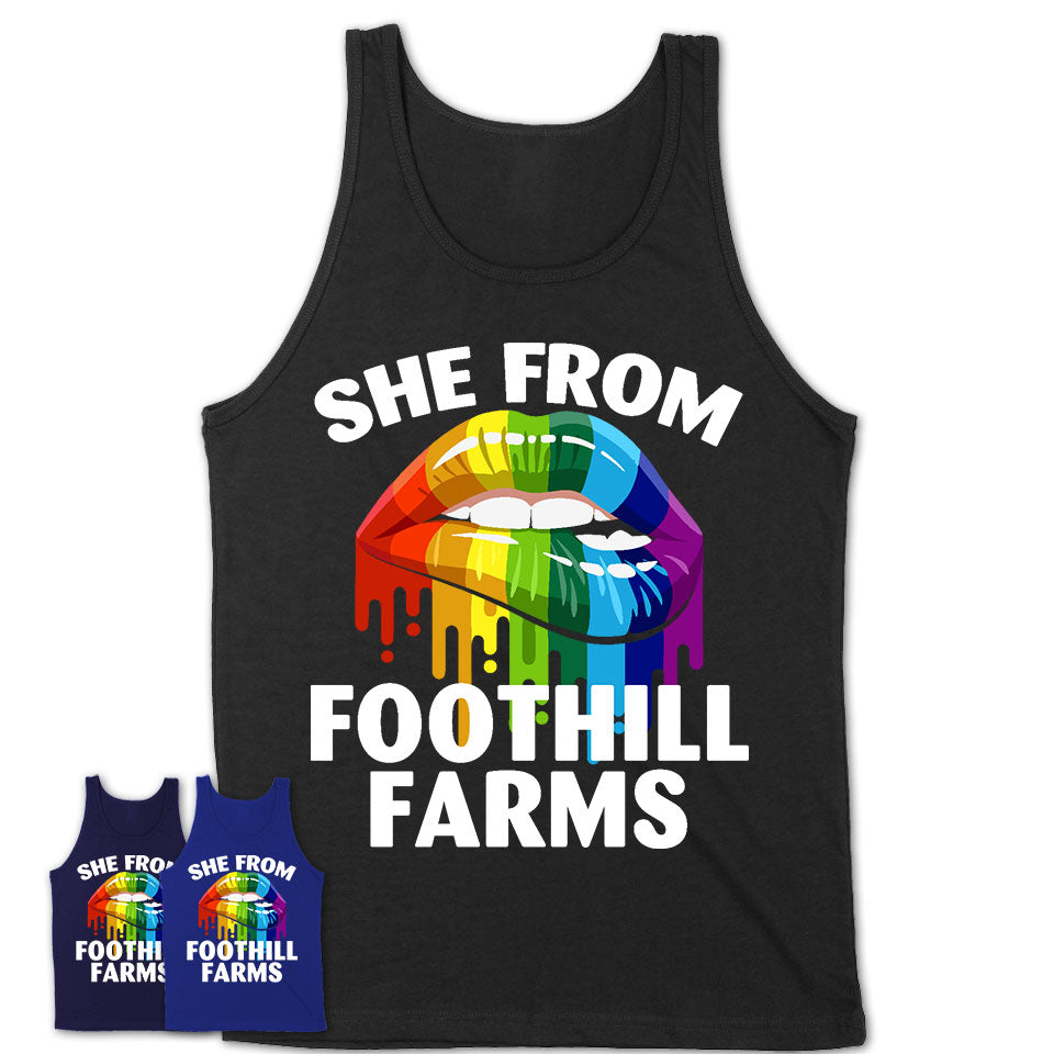 She From Foothill Farms California T-Shirt LGBT Pride Sexy Lips Gift Shirt