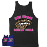 She From Forest Hills Michigan Gift Cheetah Leopard Sexy Lips Shirt