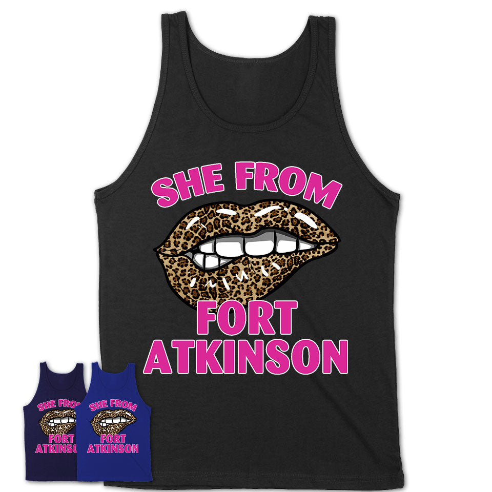 She From Fort Atkinson Wisconsin Gift Cheetah Leopard Sexy Lips Shirt