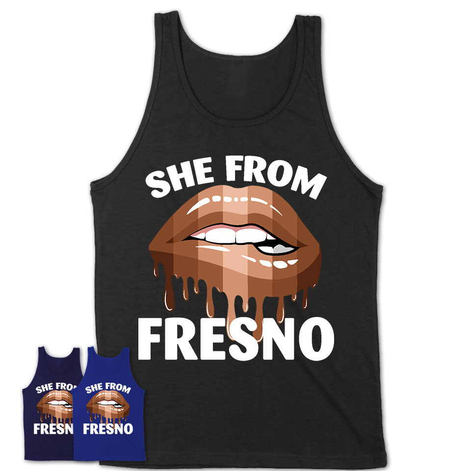 She From Fresno California T-Shirt Black Lives Matter Sexy Lips Girl Shirt