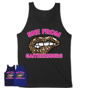 She From Gaithersburg Maryland Gift Cheetah Leopard Sexy Lips Shirt