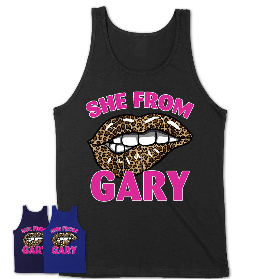 She From Gary Indiana Gift Cheetah Leopard Sexy Lips Shirt