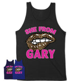 She From Gary Indiana Gift Cheetah Leopard Sexy Lips Shirt