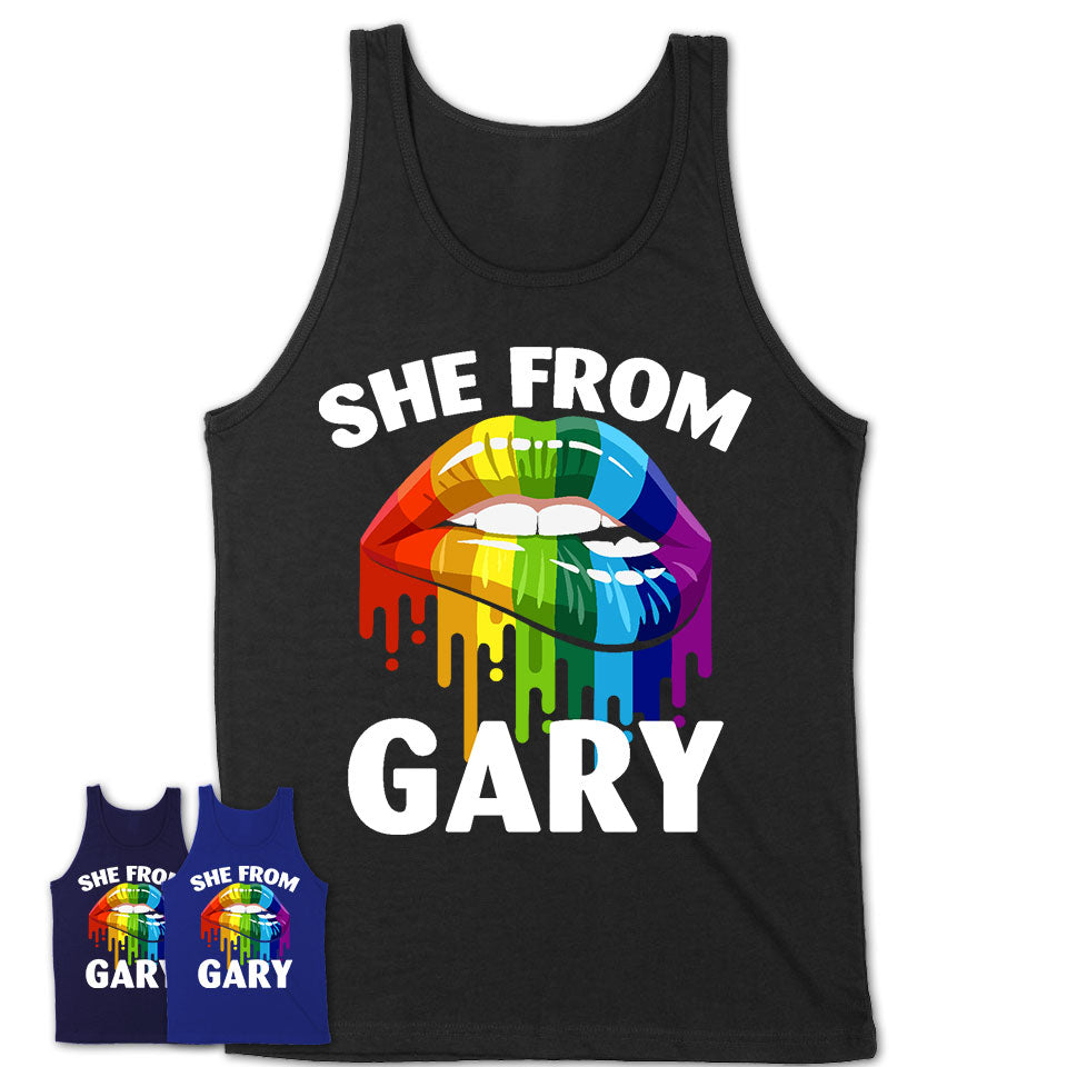 She From Gary Indiana T-Shirt LGBT Pride Sexy Lips Gift Shirt