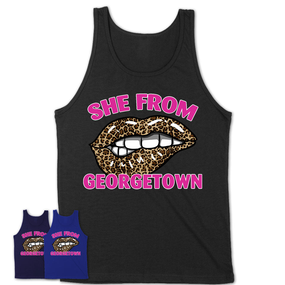 She From Georgetown Texas Gift Cheetah Leopard Sexy Lips Shirt