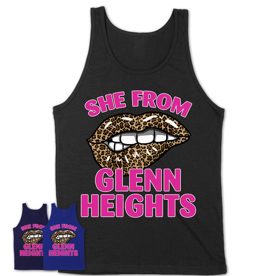 She From Glenn Heights Texas Gift Cheetah Leopard Sexy Lips Shirt