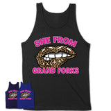 She From Grand Forks North Dakota Gift Cheetah Leopard Sexy Lips Shirt