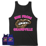 She From Grandville Michigan Gift Cheetah Leopard Sexy Lips Shirt