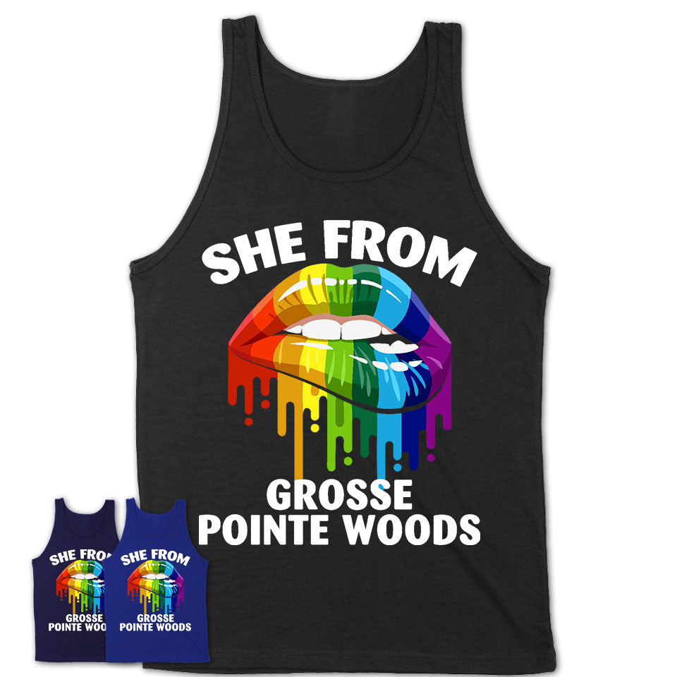 She From Grosse Pointe Woods Michigan T-Shirt LGBT Pride Sexy Lips Gift Shirt