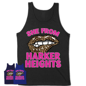 She From Harker Heights Texas Gift Cheetah Leopard Sexy Lips Shirt