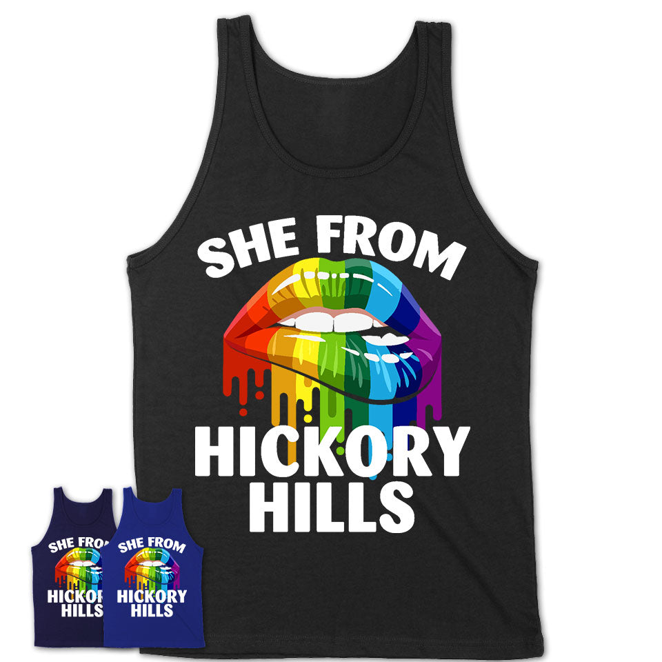 She From Hickory Hills Illinois T-Shirt LGBT Pride Sexy Lips Gift Shirt