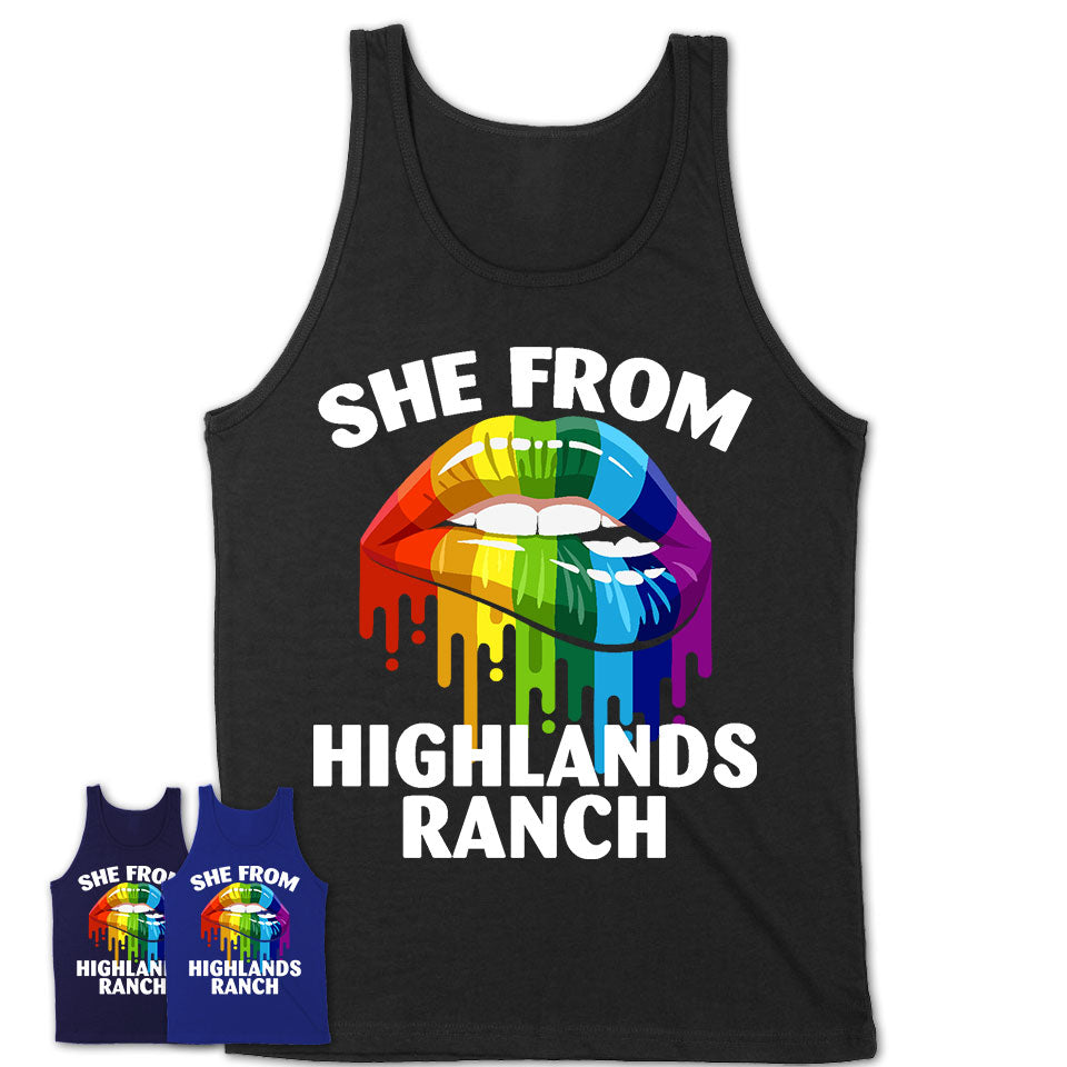 She From Highlands Ranch Colorado T-Shirt LGBT Pride Sexy Lips Gift Shirt