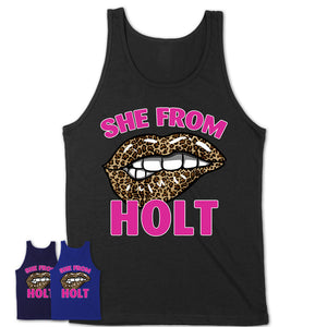 She From Holt Michigan Gift Cheetah Leopard Sexy Lips Shirt