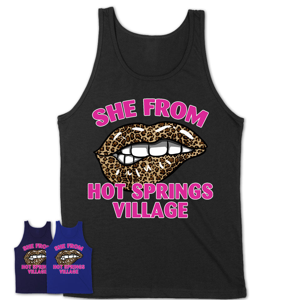 She From Hot Springs Village Arkansas Gift Cheetah Leopard Sexy Lips Shirt