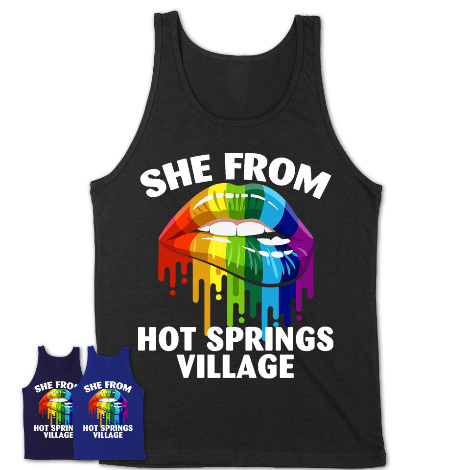 She From Hot Springs Village Arkansas T-Shirt LGBT Pride Sexy Lips Gift Shirt